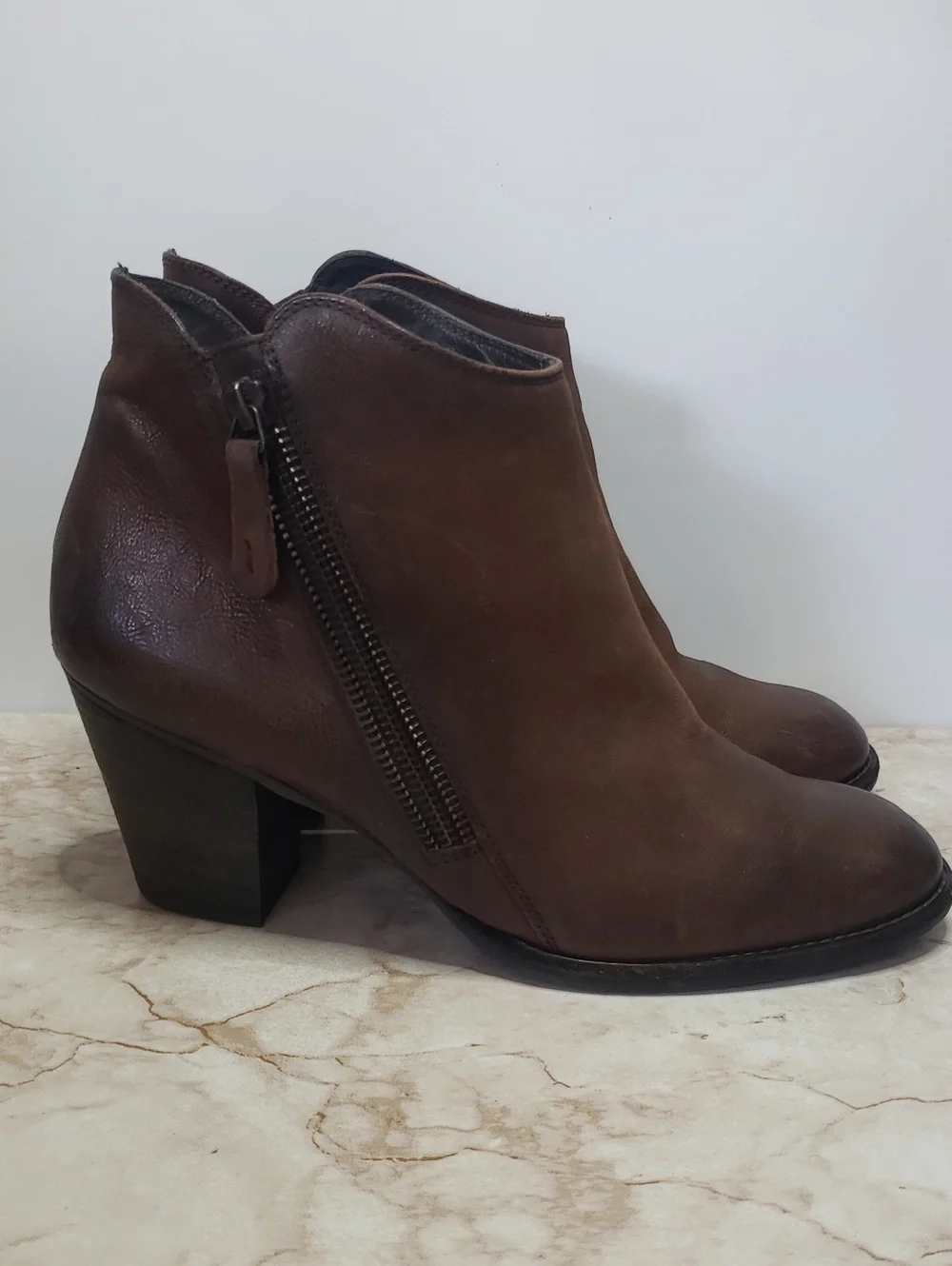 Paul Green Women’s Brown Leather Ankle Boots with Block Heel 10US